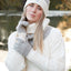 Rib Knit Bobble Hat in Taupe & Cream