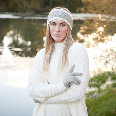 Melange Rib Knit Headband in Green & Cream