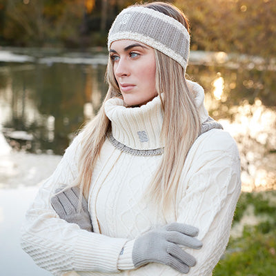 Melange Rib Knit Headband in Green & Cream