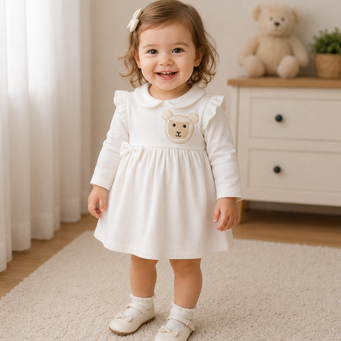 Baby Velour Sheep Dress in Cream