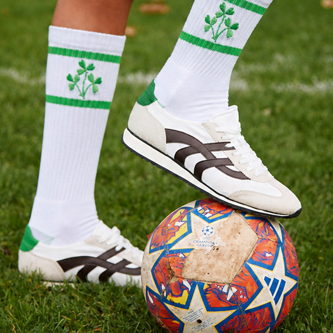 Shamrock Adults Sports Socks in White & Emerald