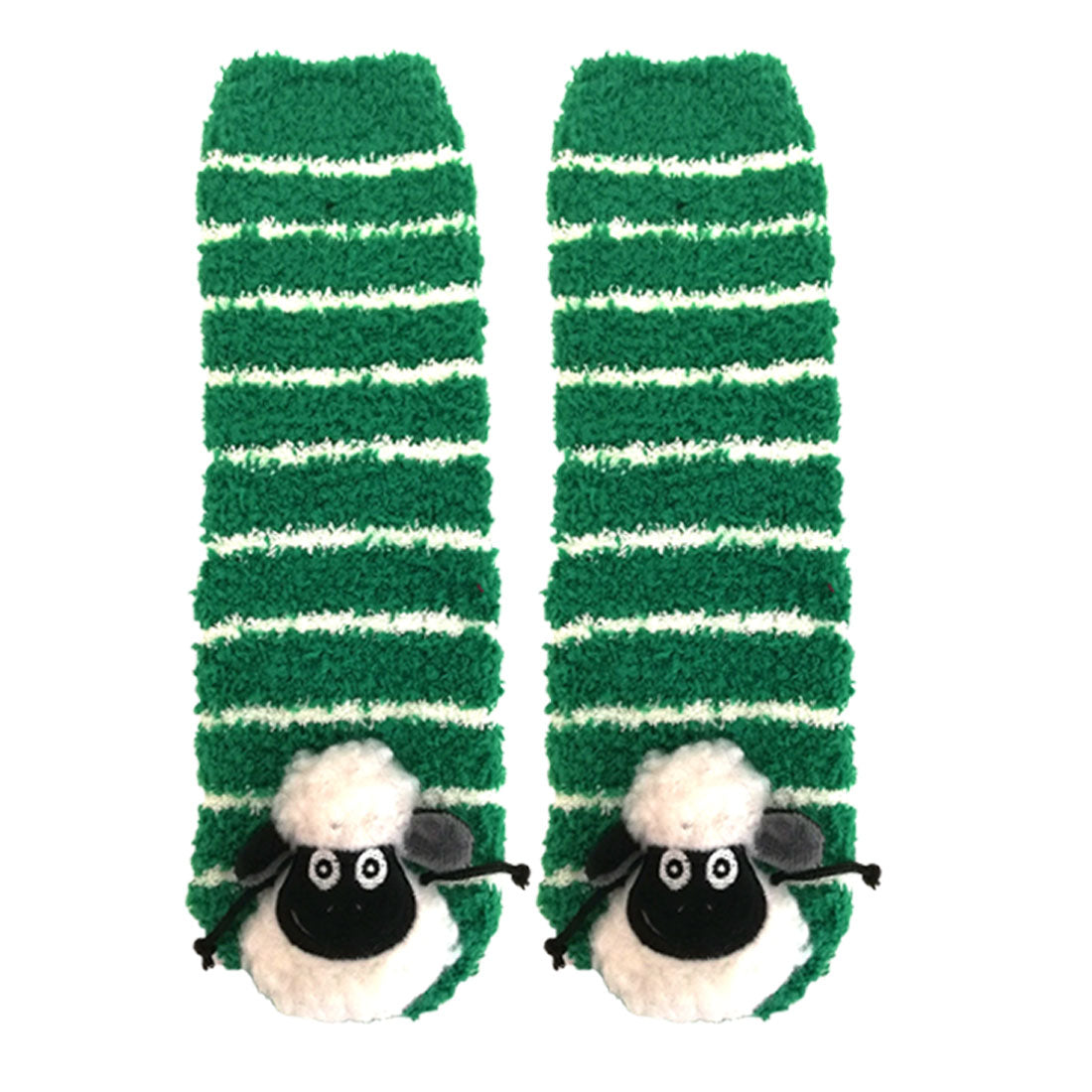 Traditional Craft Green/ White Stripe 3D Sheep Slipper Socks