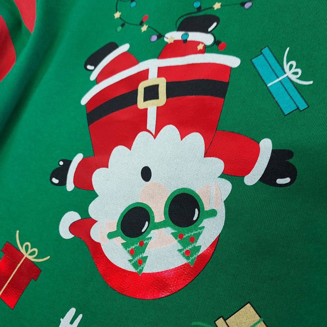 Green Red Foil Santa Kids Sweatshirt