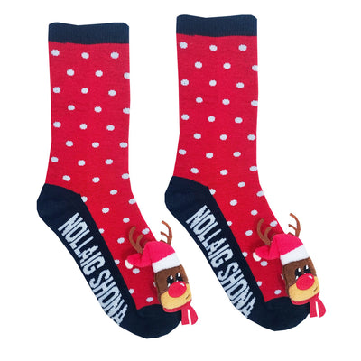 Xmas Deer Novelty Kids Socks in Red & Navy