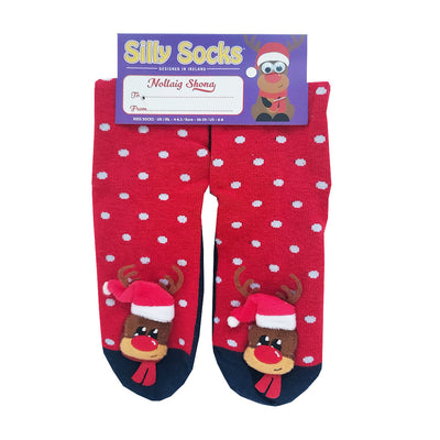 Xmas Deer Novelty Kids Socks in Red & Navy