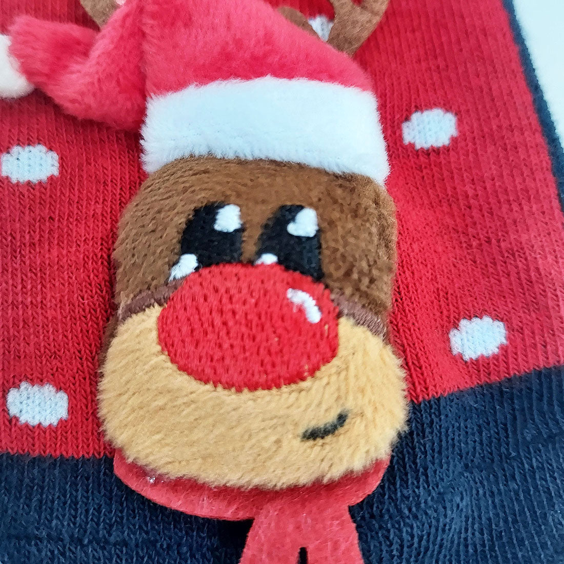 Xmas Deer Novelty Kids Socks in Red & Navy