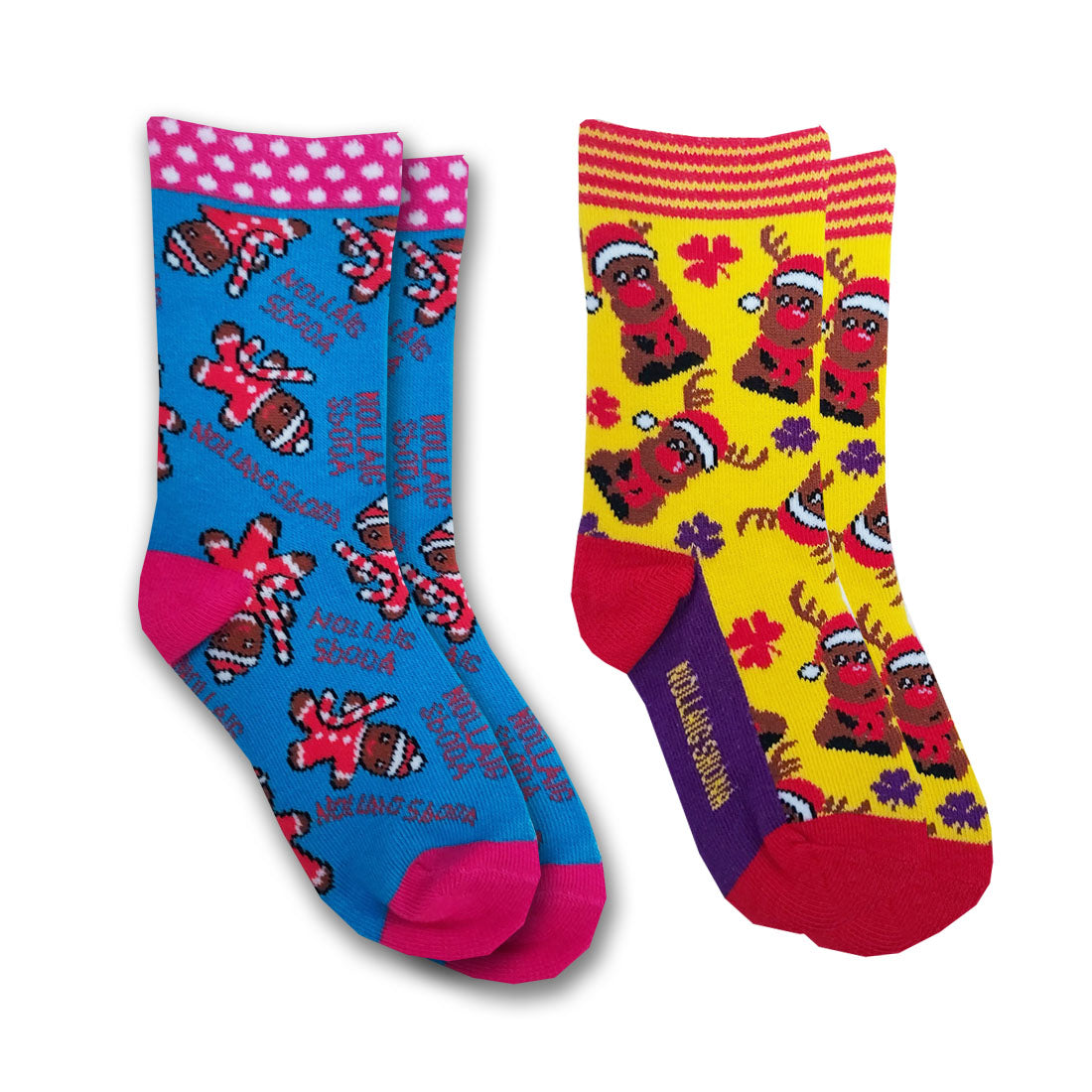 Xmas Rudolph Kids Socks in Yellow & Blue