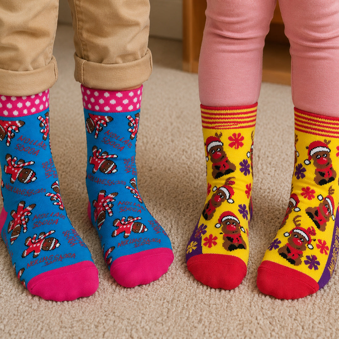 Xmas Rudolph Kids Socks in Yellow & Blue