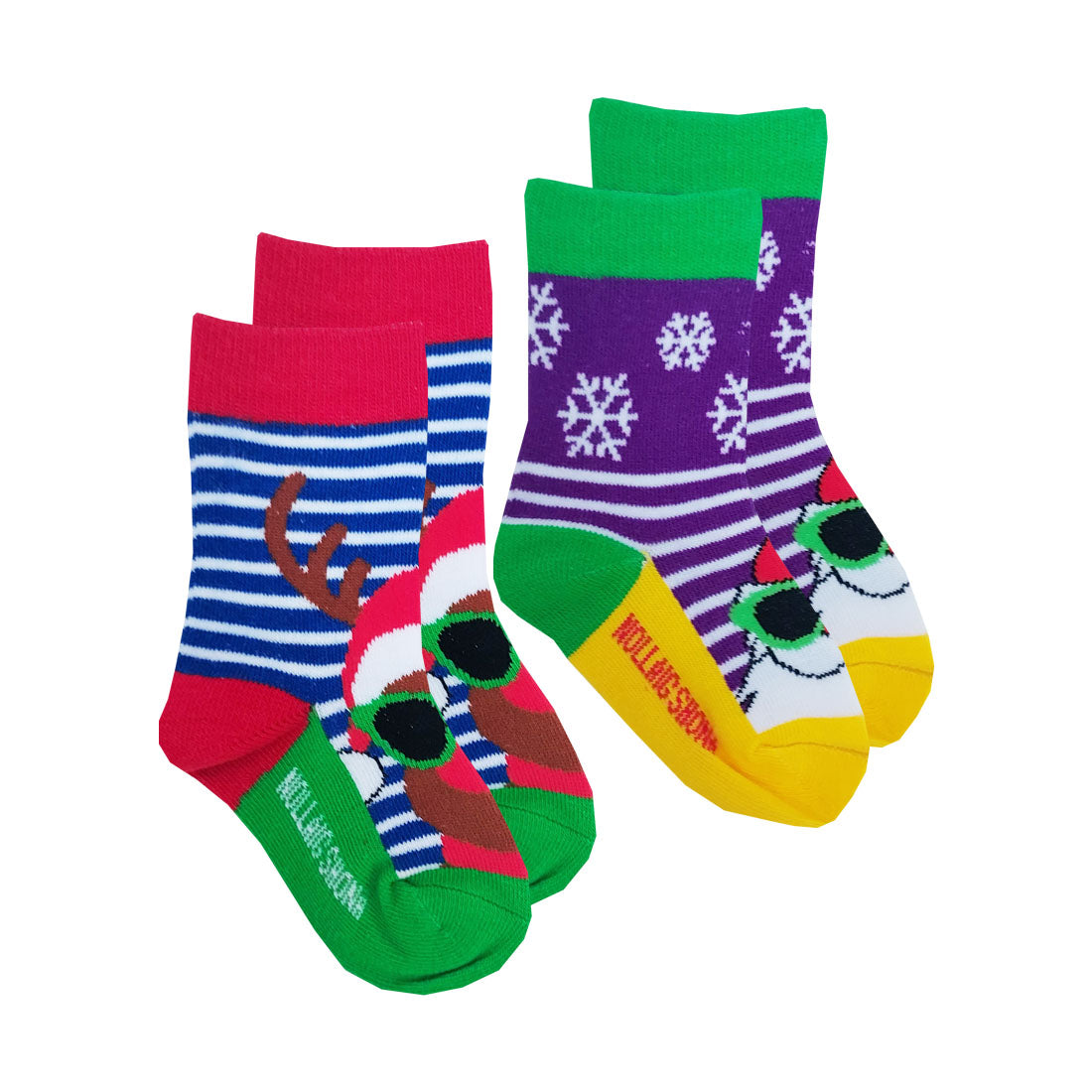 Xmas Santa/Rudolph 2pack Socks in Blue & Purple