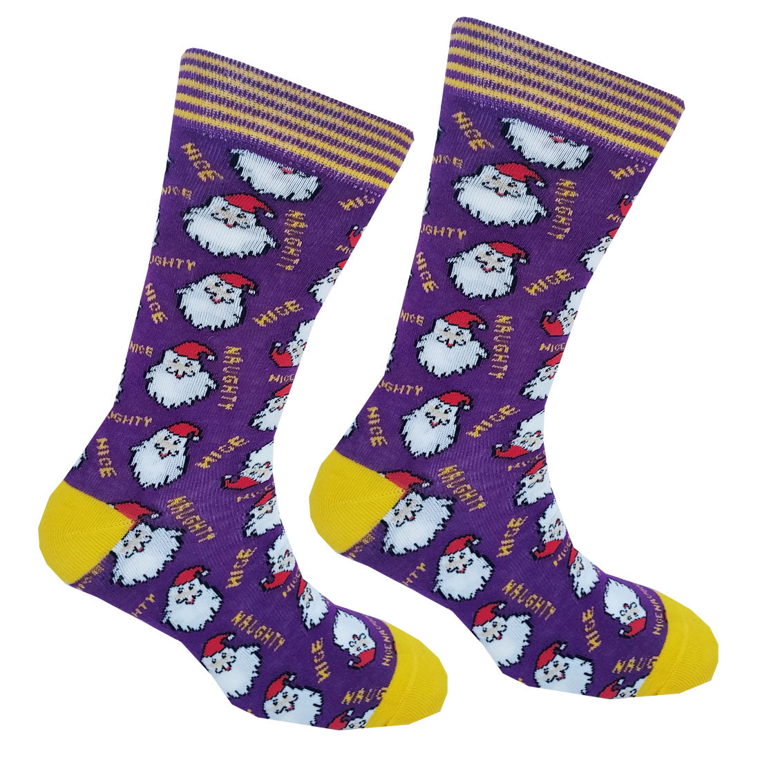 Santa Two Pack Mens Socks in Yellow & Purple