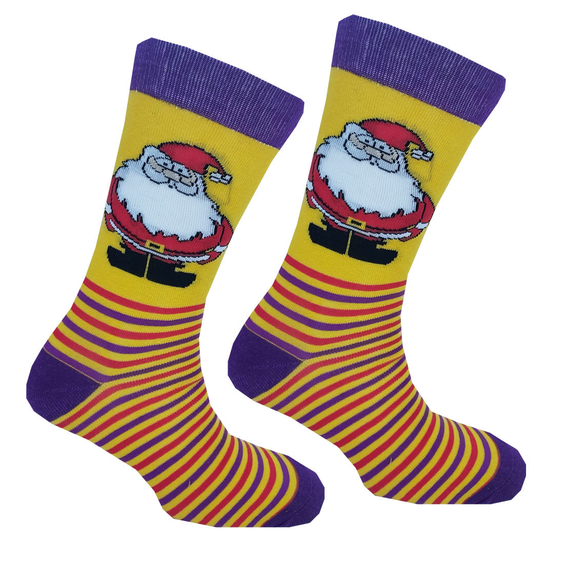 Santa Two Pack Mens Socks in Yellow & Purple