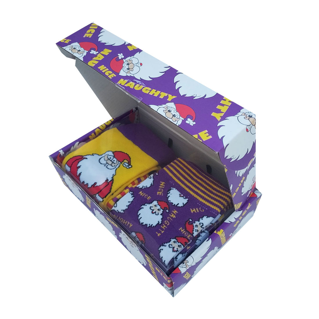 Santa Two Pack Mens Socks in Yellow & Purple