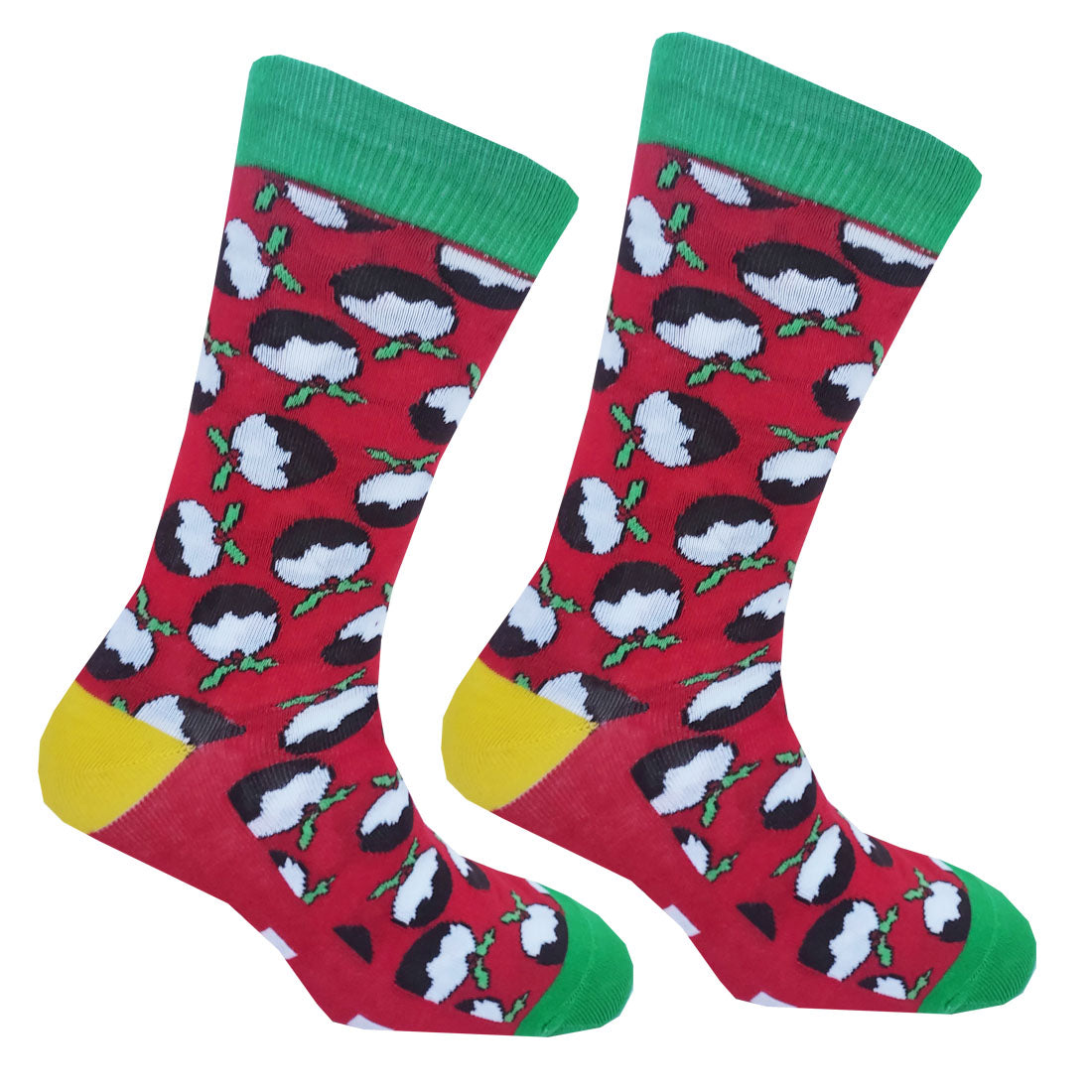 Christmas Pudding Two Pack Men's Socks in Red & Green