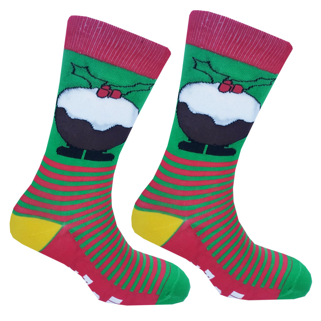 Christmas Pudding Two Pack Men's Socks in Red & Green