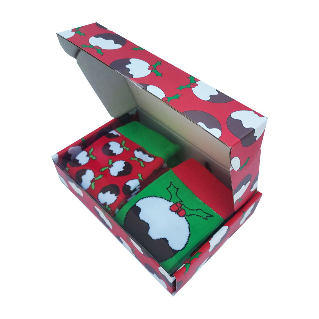 Christmas Pudding Two Pack Men's Socks in Red & Green