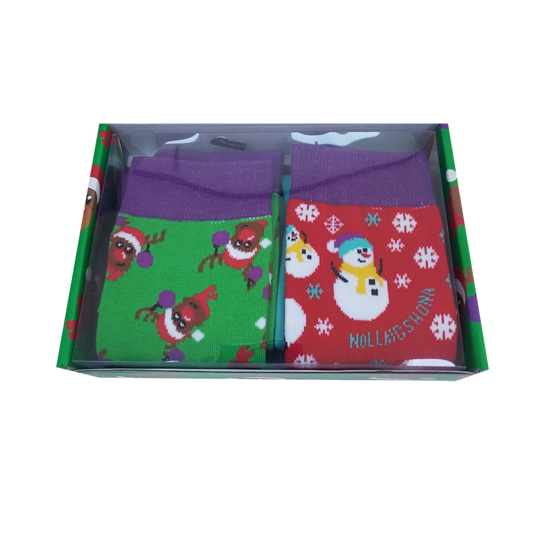 Rudolph Two Pack Mens Socks in Green & Purple