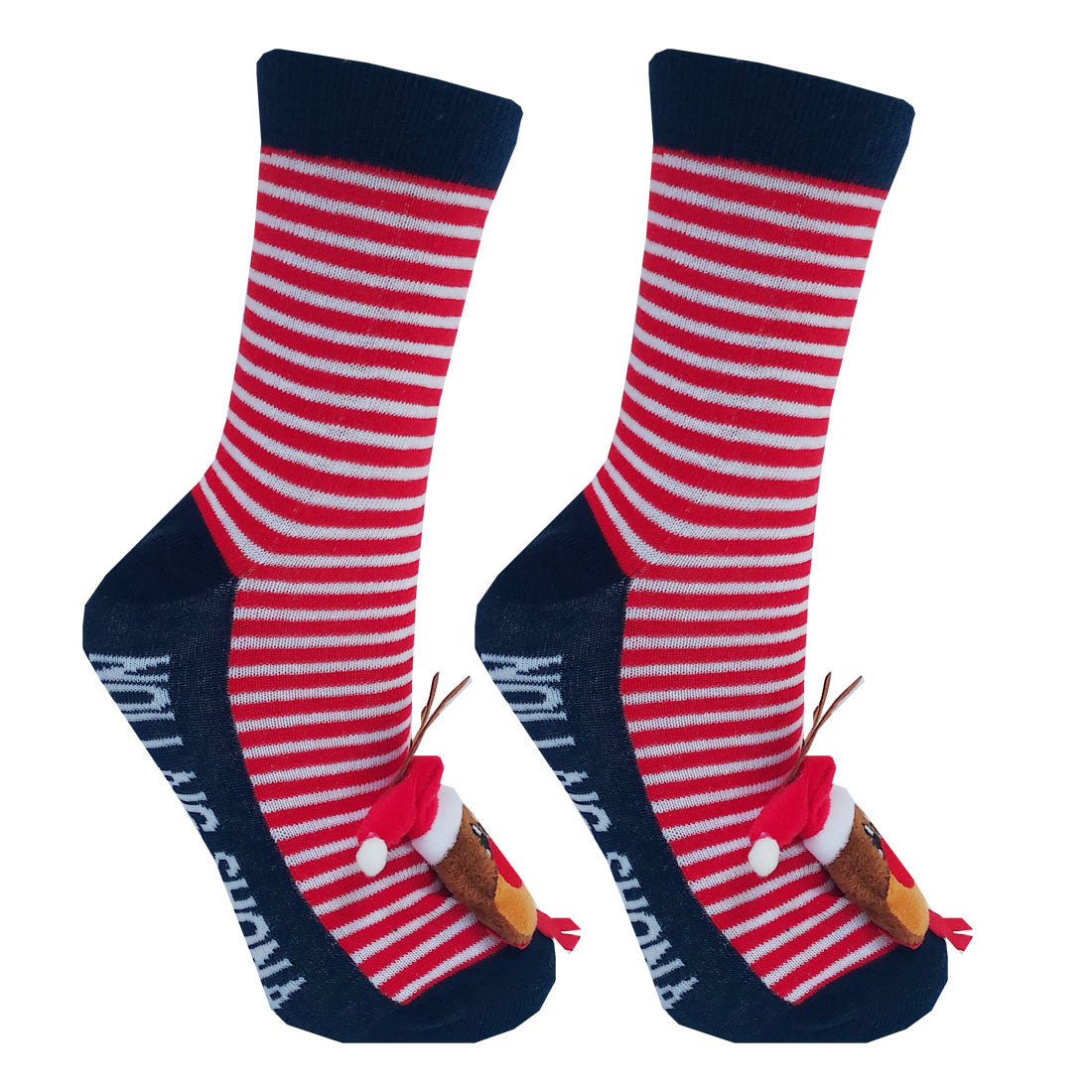 3D Deer Novelty Christmas Ladies Socks in Red & Navy