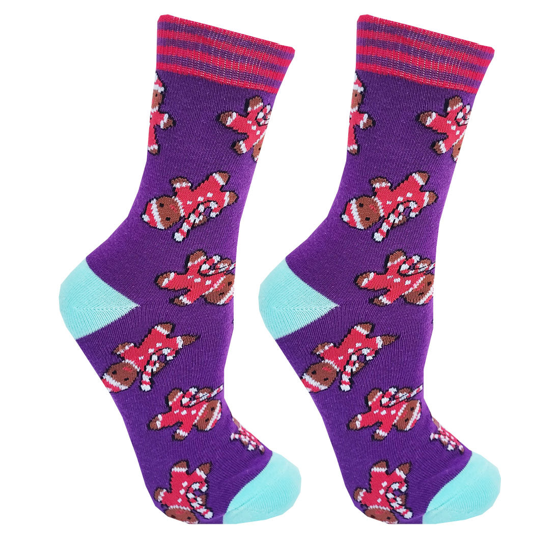 Gingerbread Christmas Ladies Sock Set in Purple & Turquoise