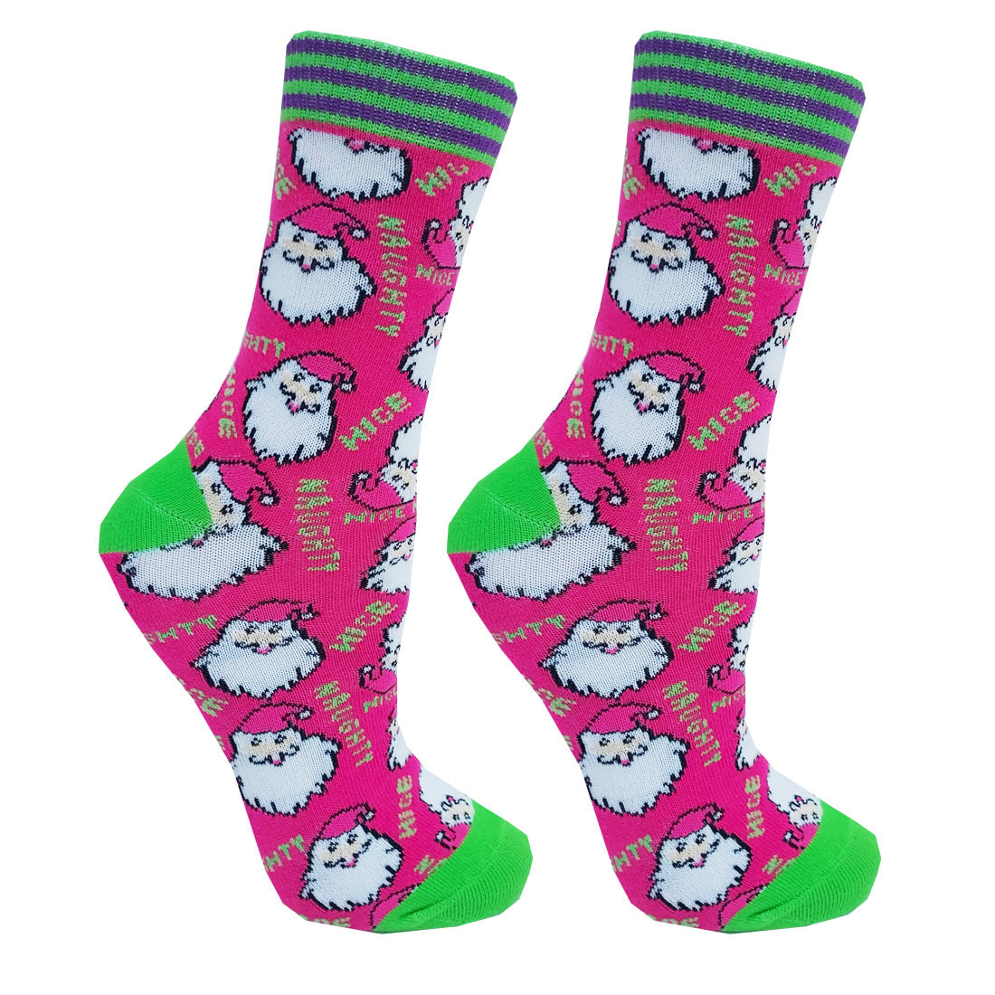 Santa Christmas Ladies Sock Set in Pink & Lime