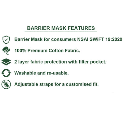 Adults White all over Shamrock Barrier Mask (NSAI SWIFT 19 Compliant)