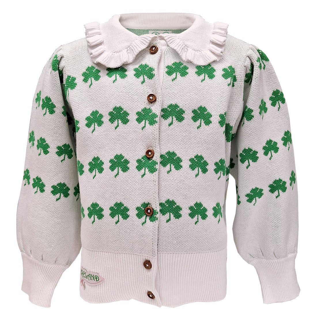 All-Over Shamrock Kids Cardigan in White