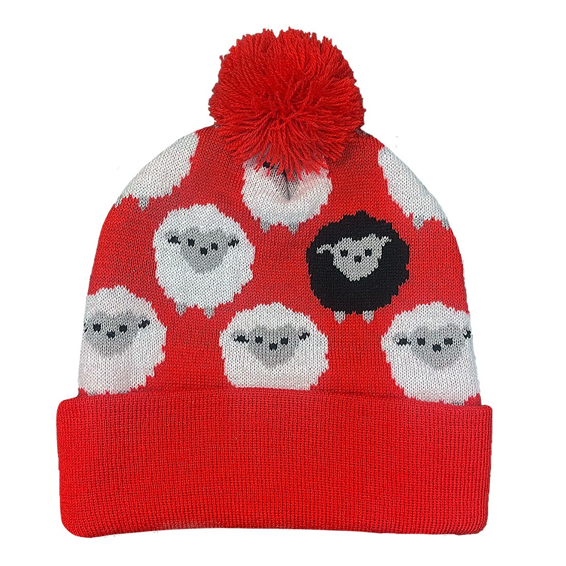 All Over Sheep Kids Knit Hat in Red