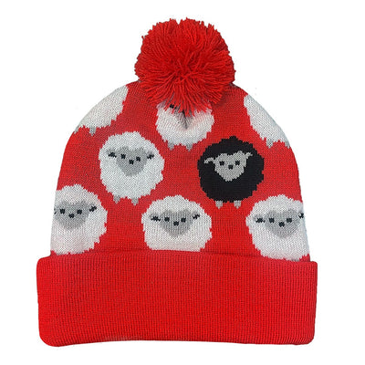 All Over Sheep Kids Knit Hat in Red