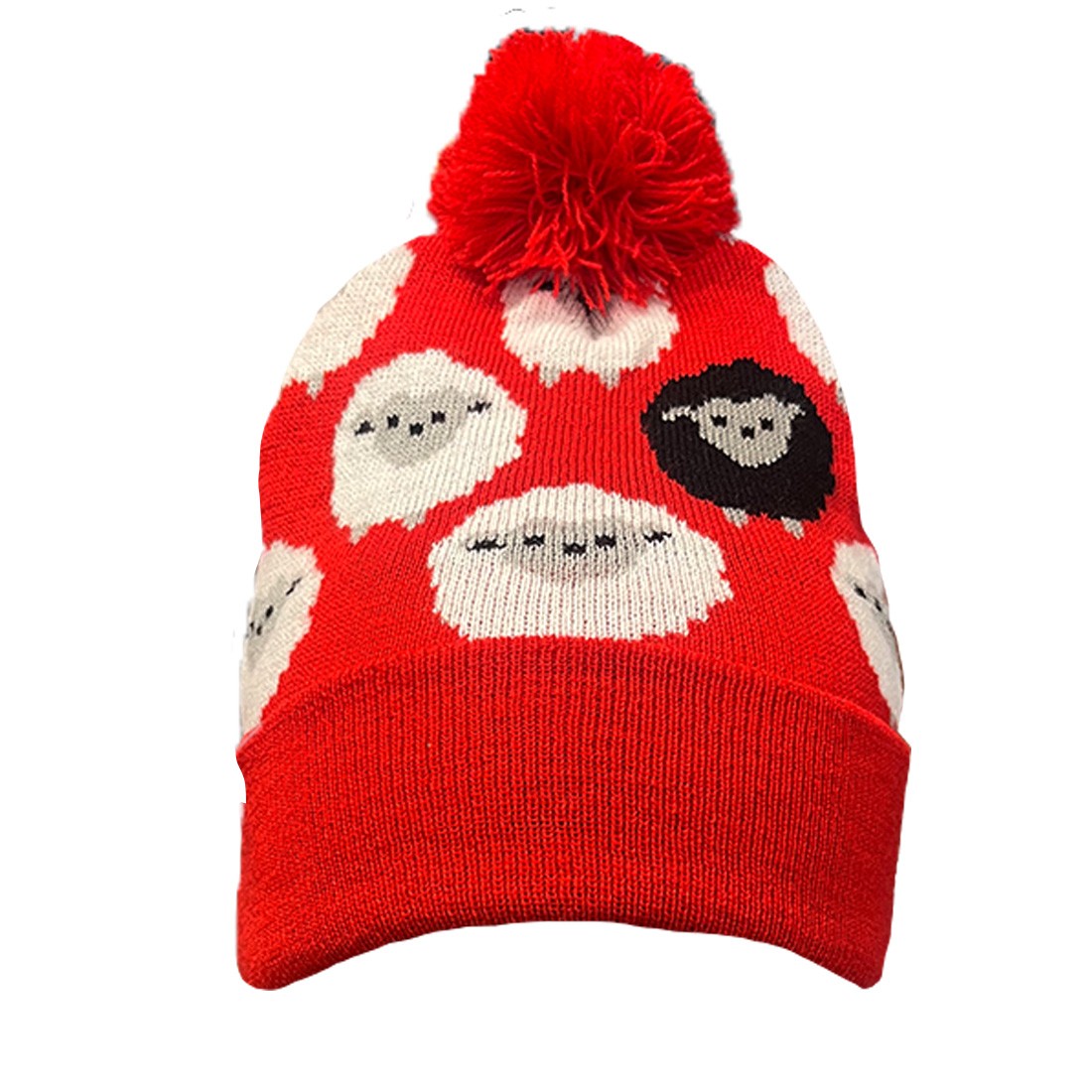 All Over Sheep Kids Knit Hat in Red