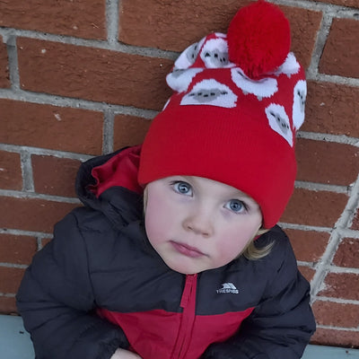All Over Sheep Kids Knit Hat in Red