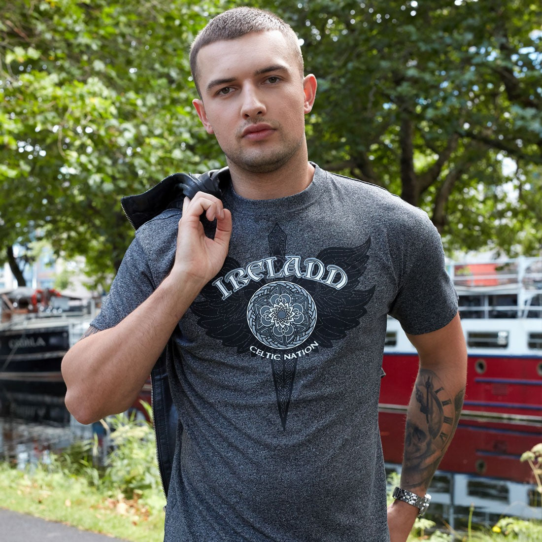 Ireland ‘Dagger’ Grindle Crew Neck T-Shirt in Black