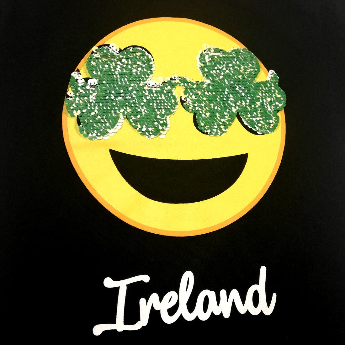 Kids Black Ireland 2 Way Sequin Shamrock Emoji T-shirt