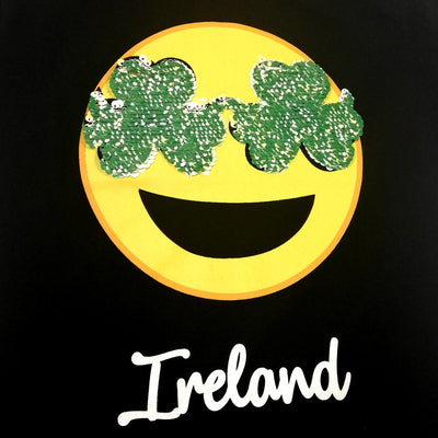 Kids Black Ireland 2 Way Sequin Shamrock Emoji T-shirt