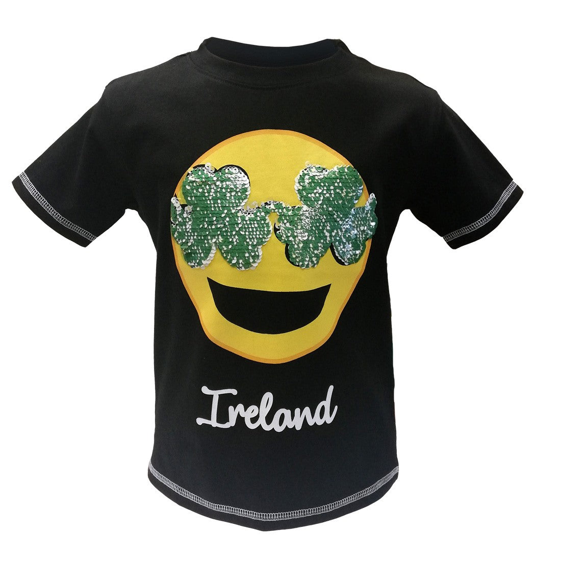 Kids Black Ireland 2 Way Sequin Shamrock Emoji T-shirt