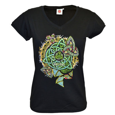 Black Ireland Shamrock Coloured V-neck ladies T-shirt