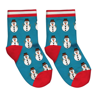 Blue Overall Snowman Christmas Kids Socks
