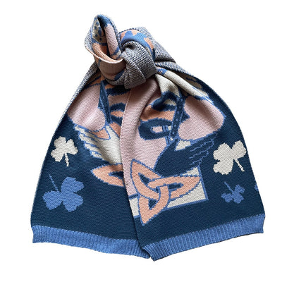 Claddagh Knit Scarf in Blue & Salmon