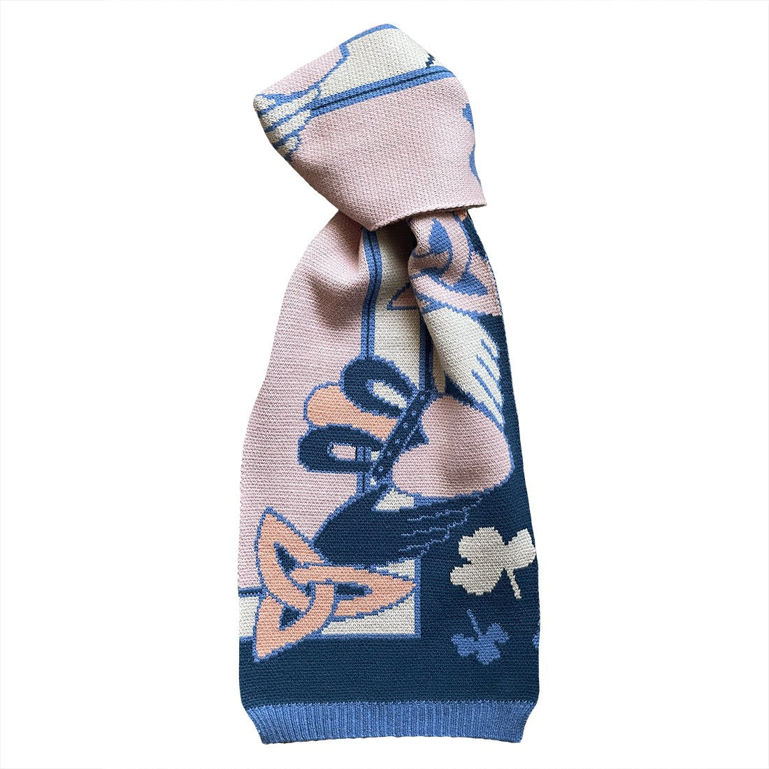 Claddagh Knit Scarf in Blue & Salmon