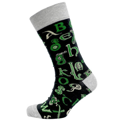 Book of Kells Black/ Green Celtic Alphabet Socks