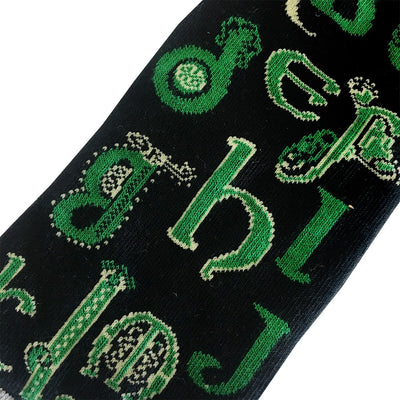 Book of Kells Black/ Green Celtic Alphabet Socks