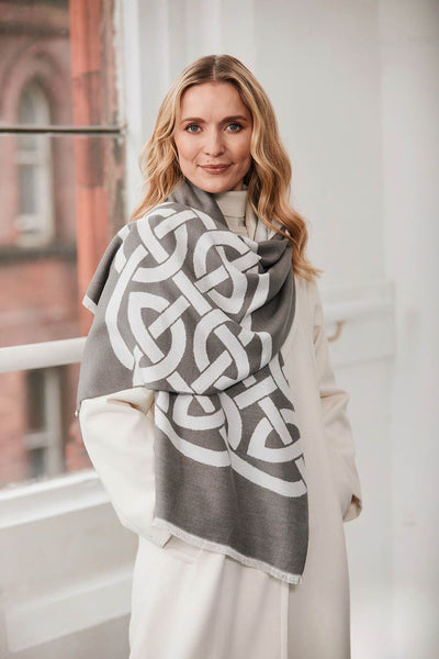Book of Kells Celtic Reversible Scarf in Dark Grey & Grey