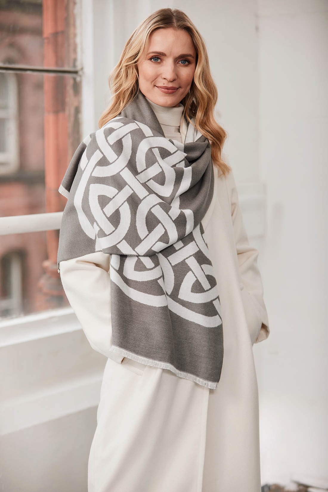 Book of Kells Celtic Reversible Scarf in Dark Grey & Grey
