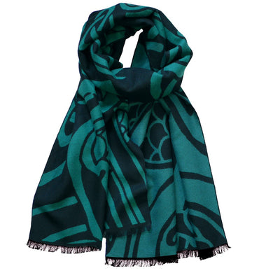 Book of Kells Celtic Reversible Scarf in Green & Black