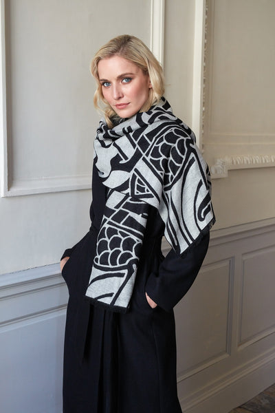 Book of Kells Celtic Reversible Scarf in Grey & Black