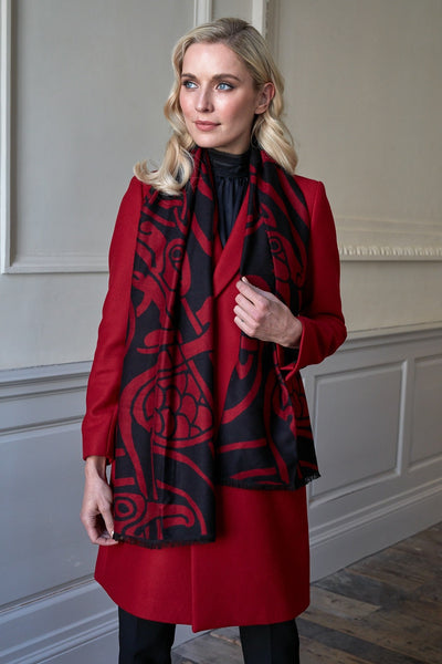 Book of Kells Celtic Reversible Scarf in Red & Black