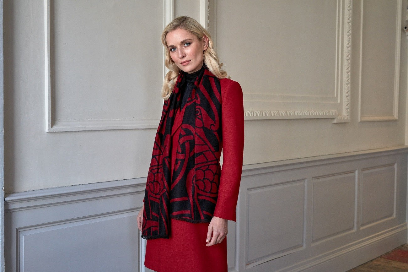 Book of Kells Celtic Reversible Scarf in Red & Black