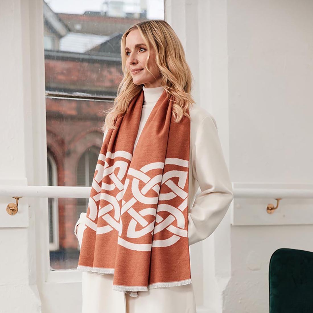 Book of Kells Celtic Reversible Scarf in Rust & Grey