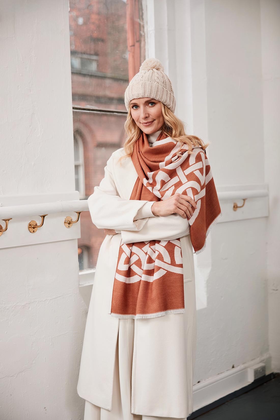 Book of Kells Celtic Reversible Scarf in Rust & Grey