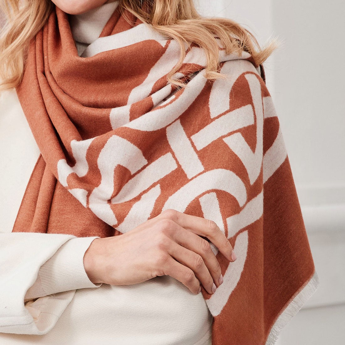 Book of Kells Celtic Reversible Scarf in Rust & Grey