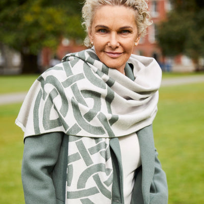 Book of Kells Celtic Reversible Scarf in Thyme & Grey