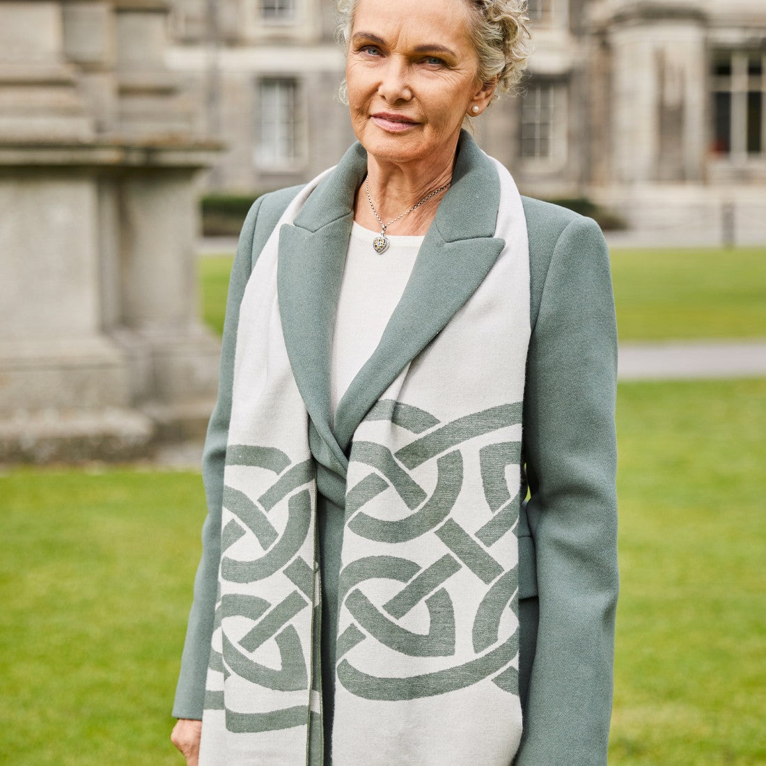 Book of Kells Celtic Reversible Scarf in Thyme & Grey